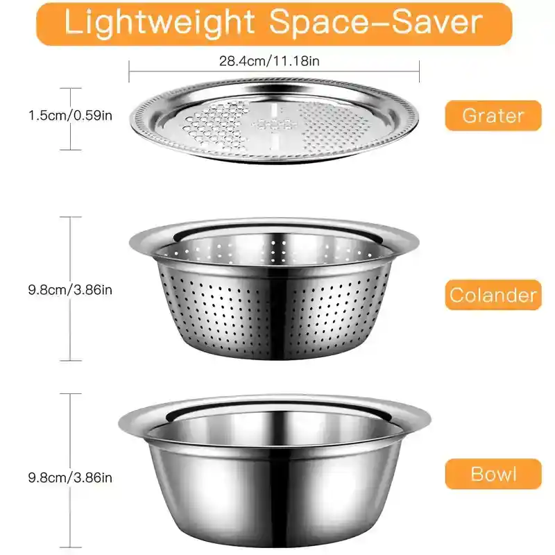 3 In 1 Multifunctional Stainless Steel Basin With Vegetable Cutter + Drain Basket