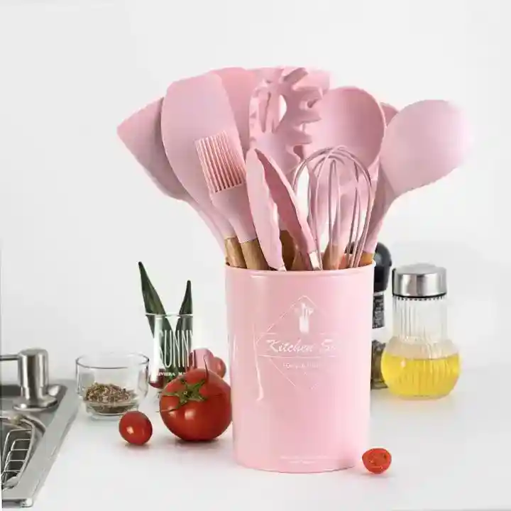 12pcs Wooden Silicone Kitchen Utensil Nonstick S